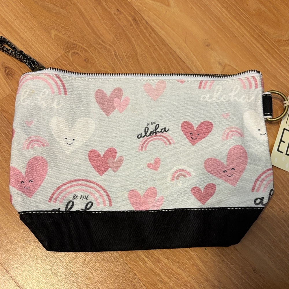 Aloha Heart Pattern Cosmetic Bag - Pink and Black